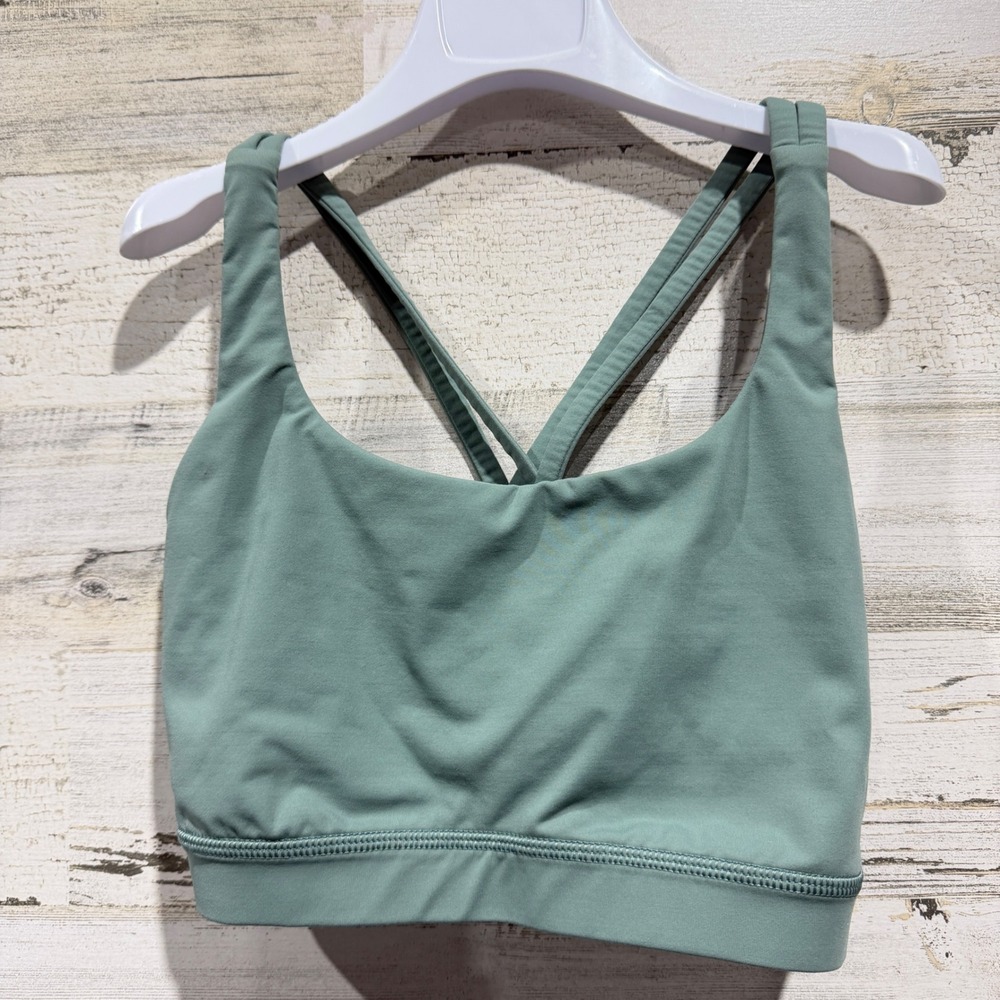 Lululemon Energy Bra Women 8 Tidewater Teal Strappy Activewear EUC